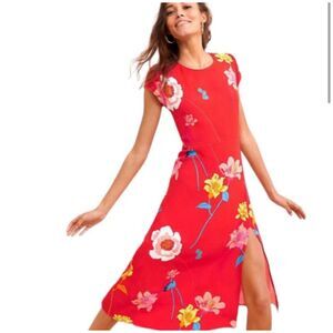 Loft Lily Cap Sleeve Dress Side Slit Poppy Floral Lightweight Summer 6P